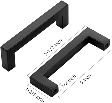 4mm-5mm espessura manobras de gabinete quadrado preto mate para tamanho personalizado em 5 polegadas
