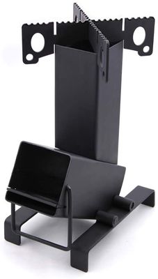 Atualize seus itens de suporte com fogão de foguete de madeira de aço carbono preto personalizado