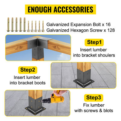 Advanced Outdoor Spaces Kit de Pergola de aço com suporte de madeira e suportes personalizados
